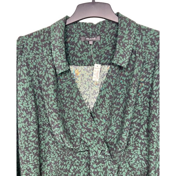 Madewell Long-Sleeve Mini Shirtdress In Floral Green Print Size 8 Womens Dress - Picture 12 of 16